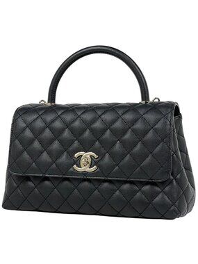 Chanel Large Top Handle Flap Bag Handbag CC Logo Quilted 2-Way Caviar Leather